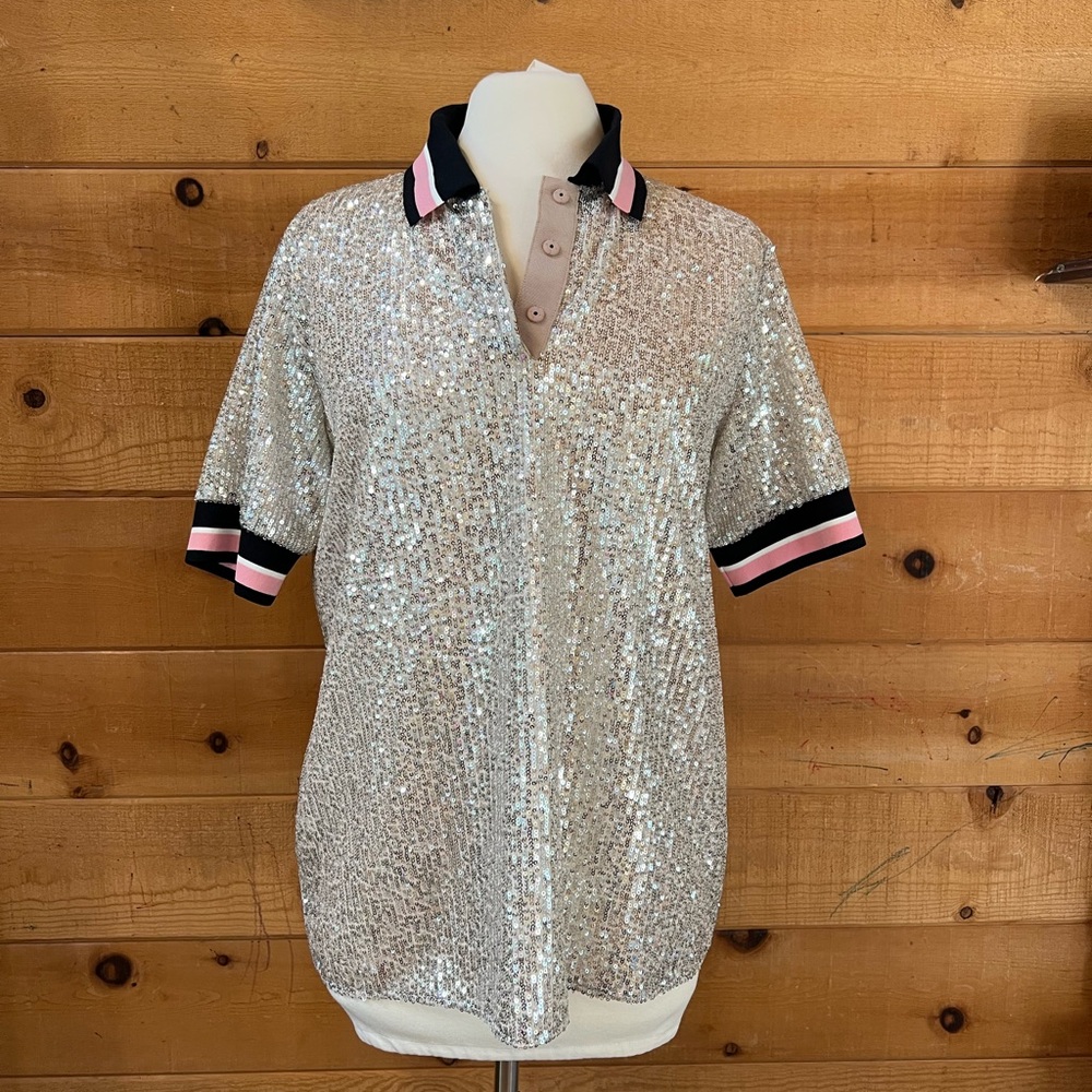 Sequin Polo Collar Women's Top